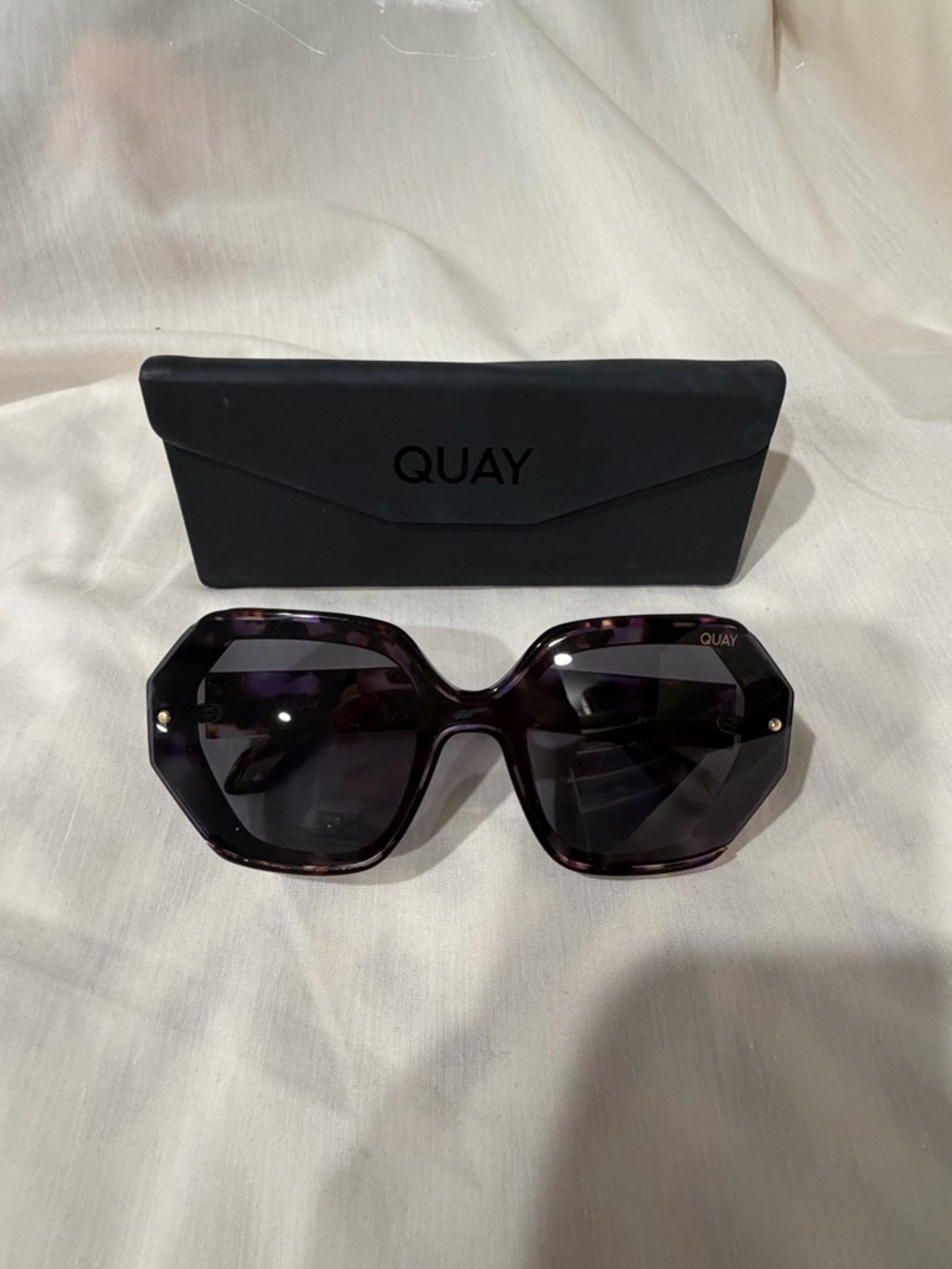 Quay Australia Purple Receipts Tortoiseshell Oversized Hexagonal Sunglasses